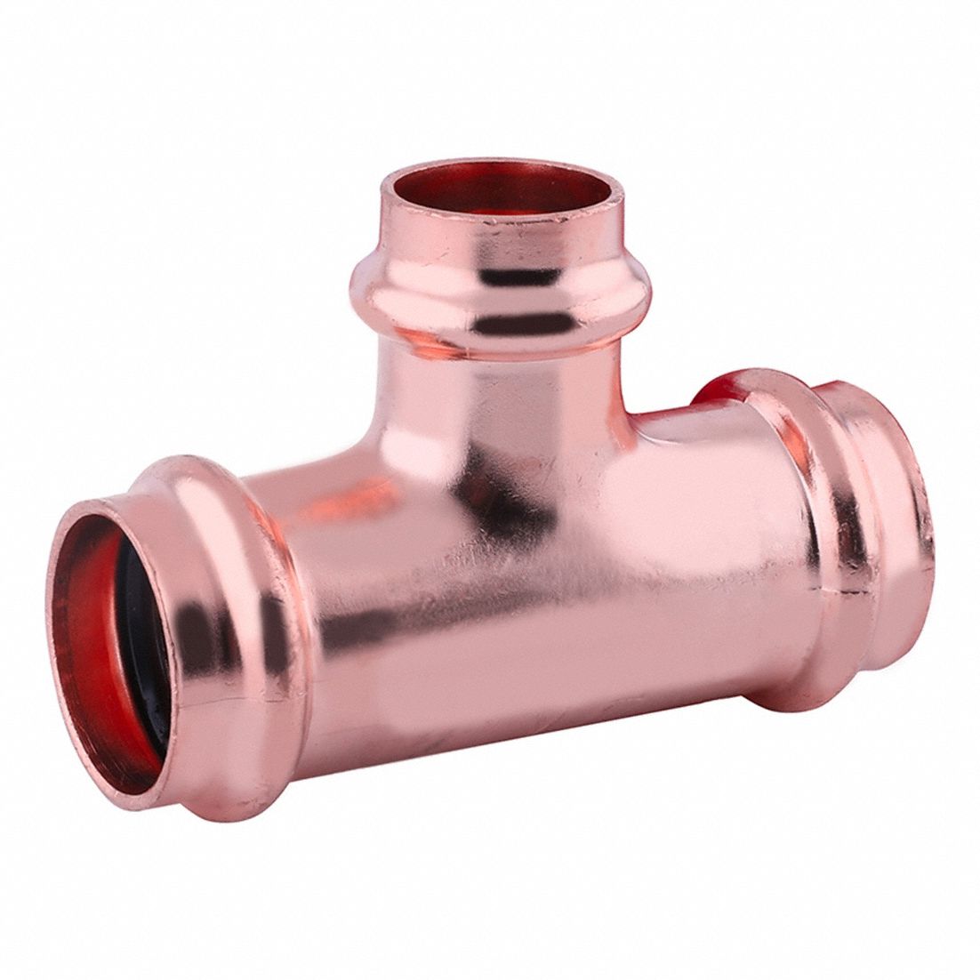 Crimp Tee Fitting: Tee, 1 1/2 in CTS x 1 1/2 in CTS x 1 1/4 in CTS size, Copper
