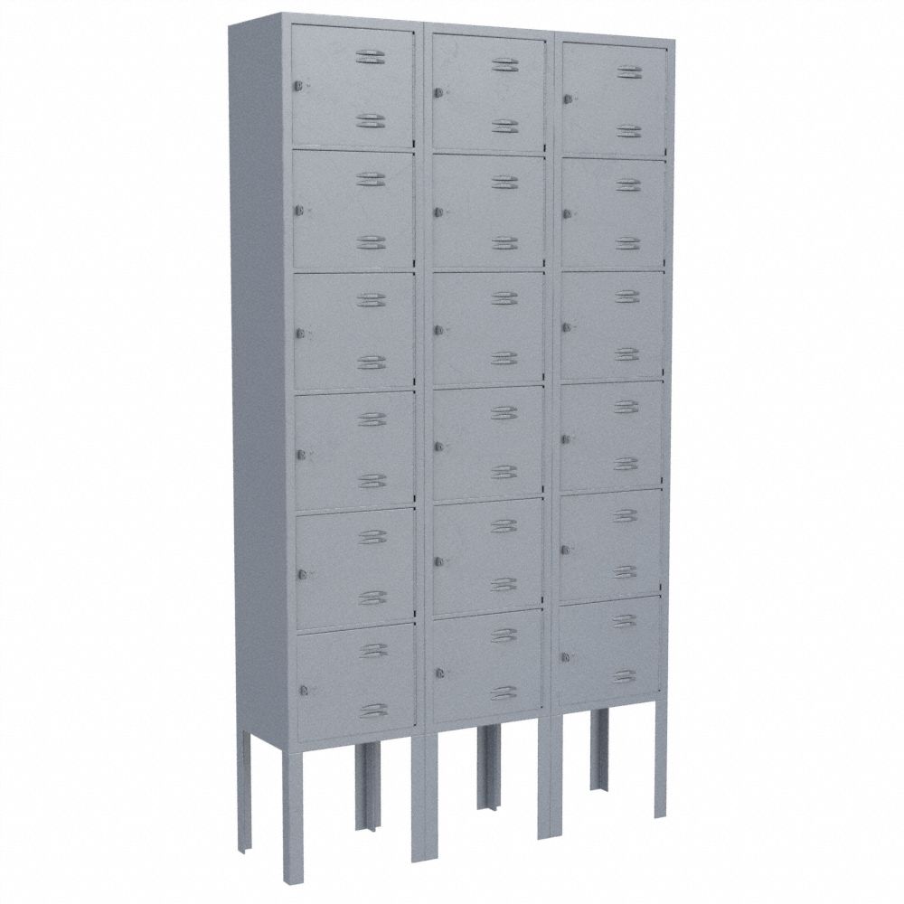 GRAINGER APPROVED Box Locker,Louvered,1 Wide 4MUD9 6 Tier,Gray Gray 