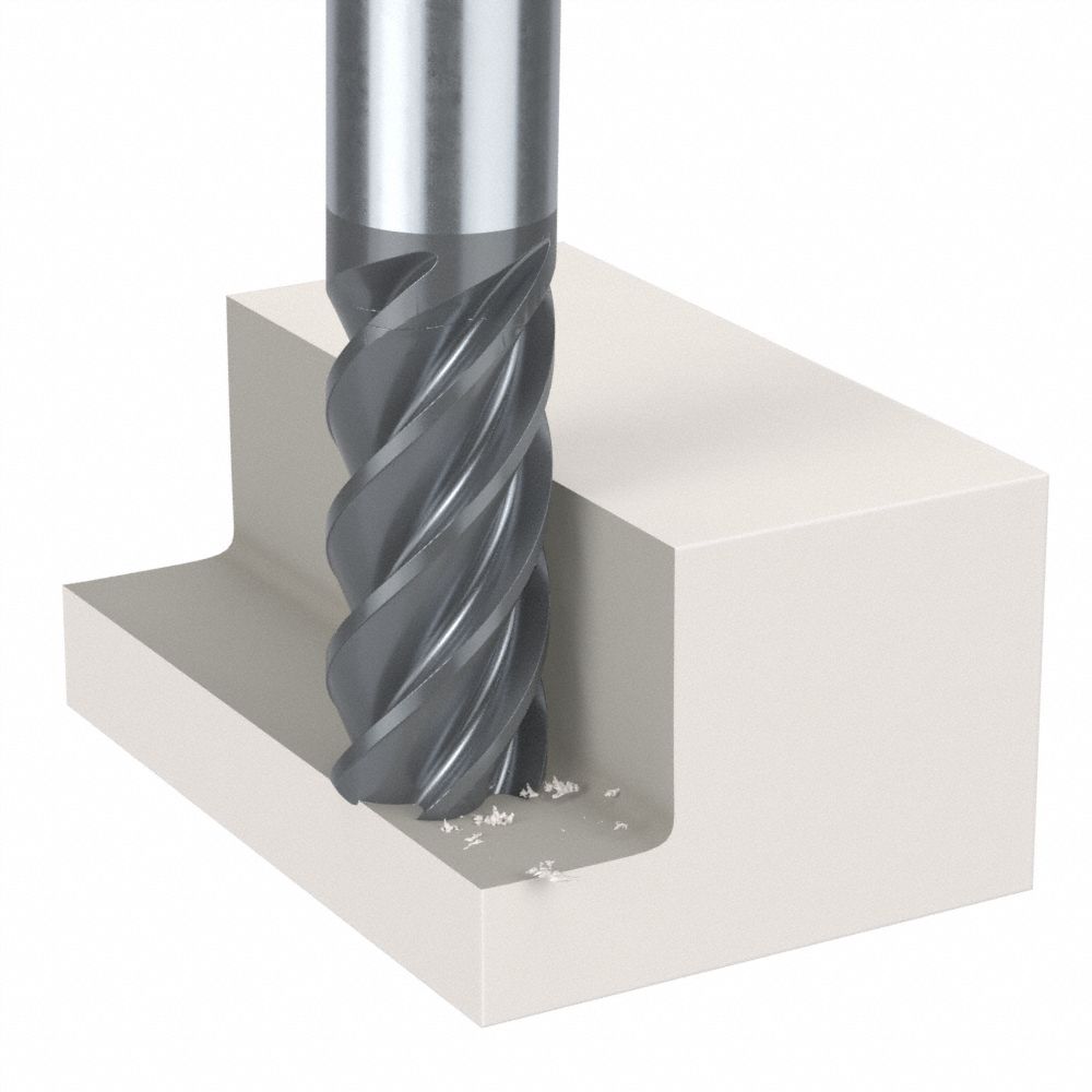 2.5 Length TiCN Coated .28 Cut Dia. Bassett HPEM-3 Carbide High-Performance End Mill .02 Radius Corner End .81 Cut Length 30 Degree Helix 
