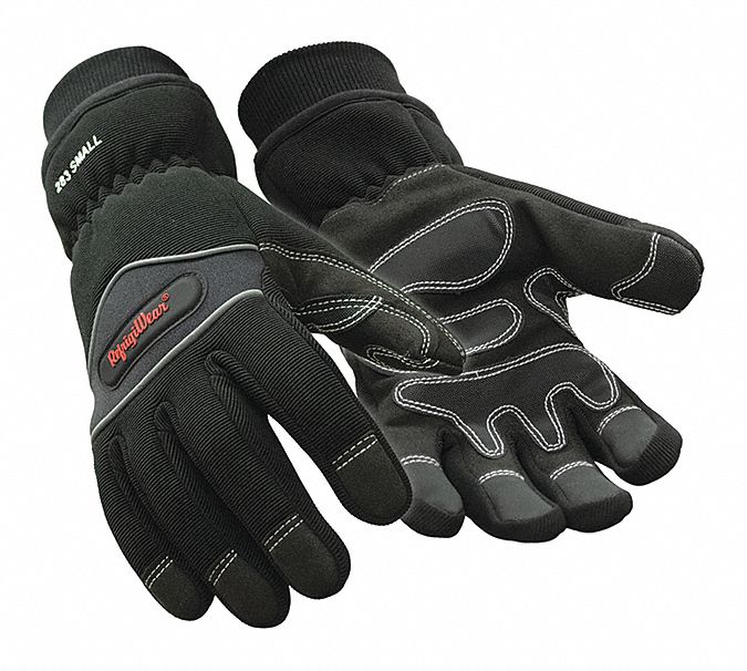 Mechanics Gloves: S ( 7 ), -20°F Min Temp, Synthetic Leather with PVC Grip, Black, 1 PR