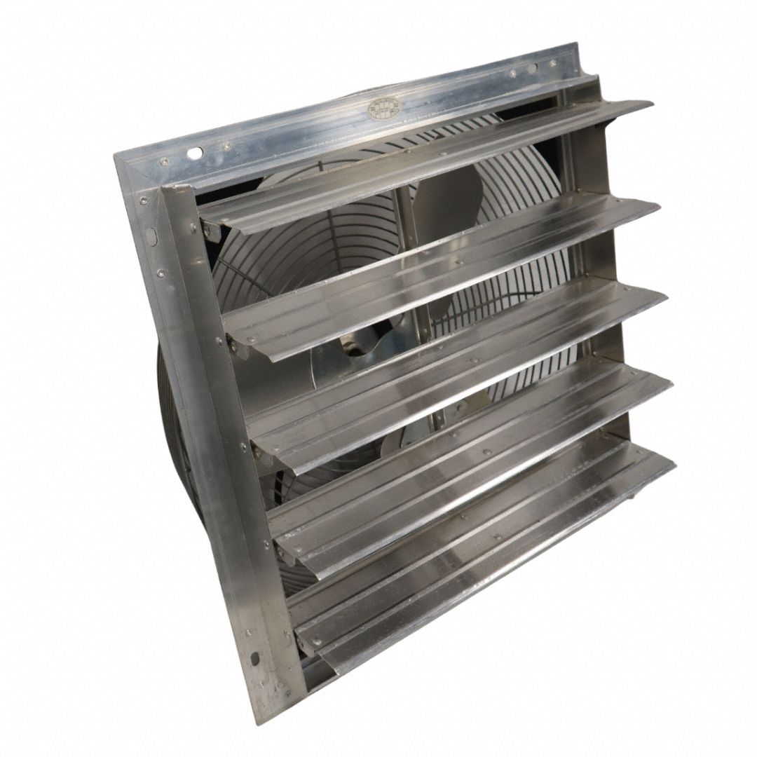 VES-ARTEX Shutter Exhaust Fan: 20 in Blade Dia, 115V AC, 1/4 hp Motor HP, Wall Mount (MPN 119433). Key specifications — Brand: VES-ARTEX; Voltage: 115V AC; Number of Speeds: Variable; Fan Mounting Location: Wall; Oscillation: Non-Oscillating.