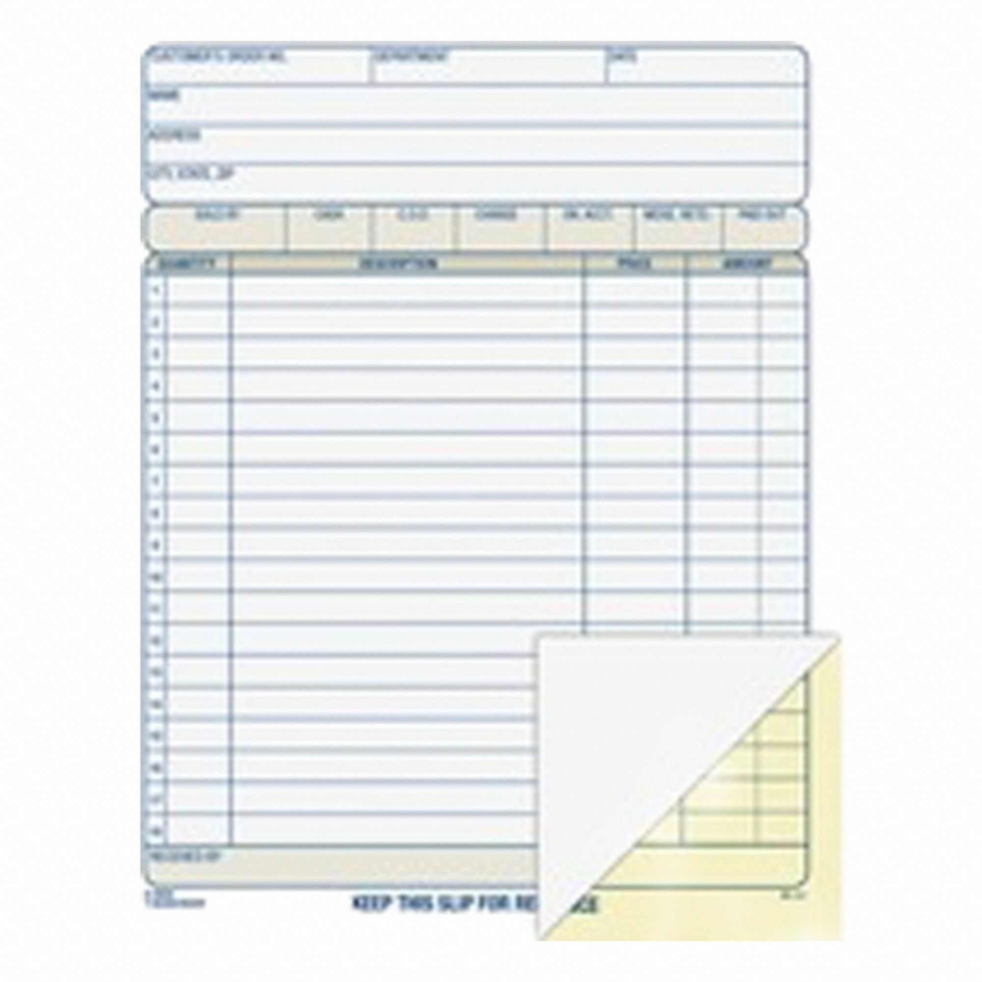 Sales Book: 5 1/2 in Wd, 8 3/8 in Lg, Carbon Copies, 50 Sheets, 1-Part Carbonless Duplicates