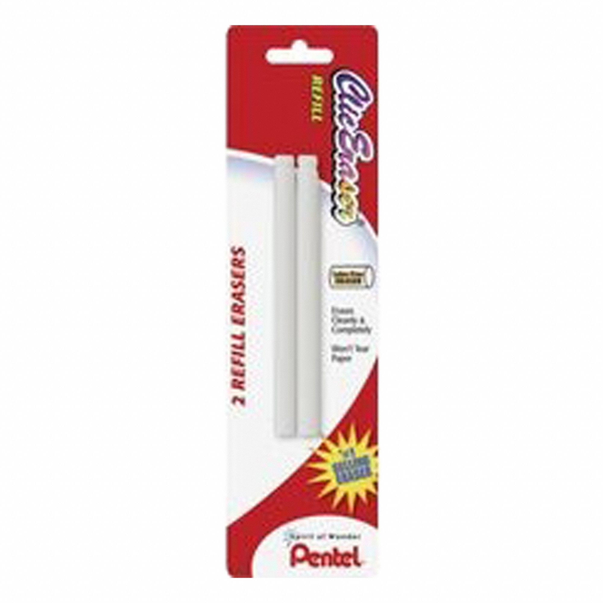 Eraser Refill: Polyvinyl Chloride, White, Graphite Pencil, 2 PK