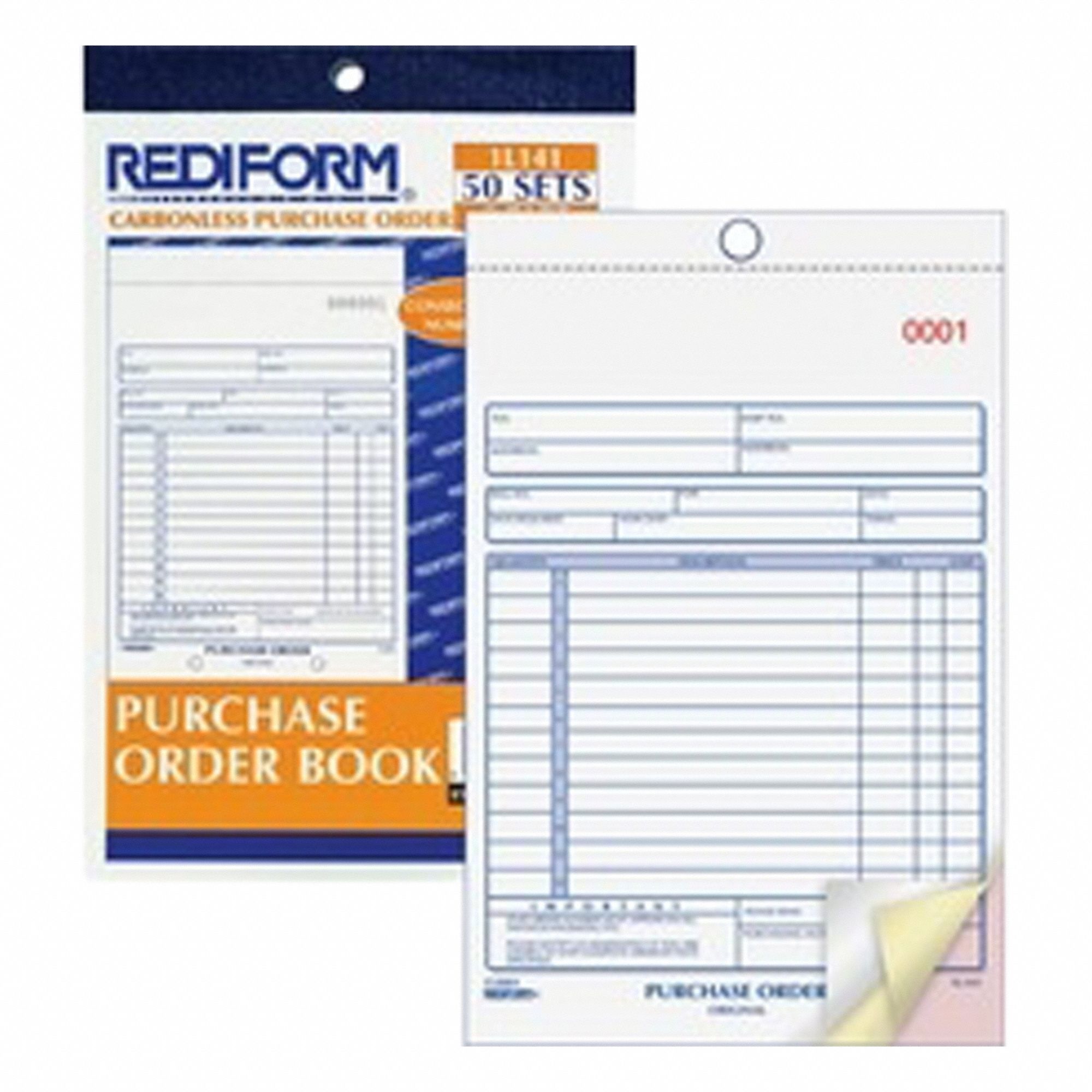 Purchase Order Book: 5 1/2 in Wd, 7 7/8 in Lg, 50 Sheets, 2-Part Carbonless Duplicates