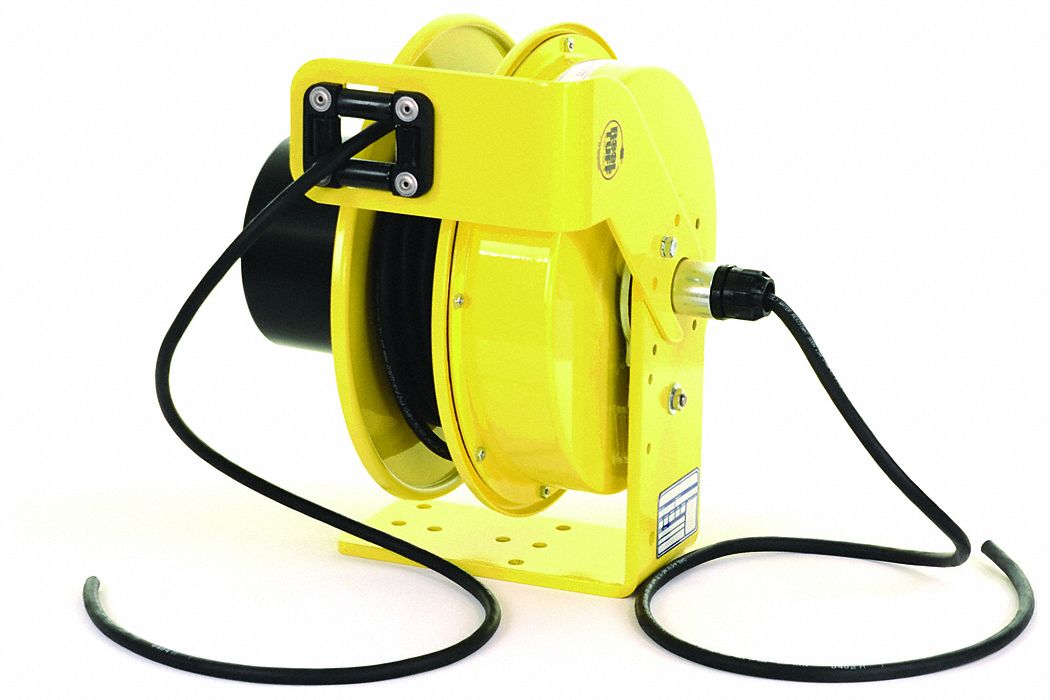 KH INDUSTRIES EXTENSION CORD REEL, FLYING LEAD, YELLOW, BLACK, 50 FT, 14  AWG, BARE, 600VAC - Self-Retracting Cord Reels - KHIRTFH4S-WW-B14K