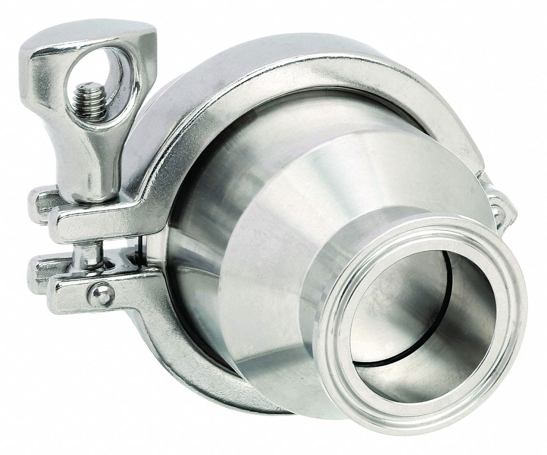 Spring Check Valve: Poppet, Inline Valve Body, 1 1/2 in Pipe Size, Clamp x Clamp, Clamp, Clamp