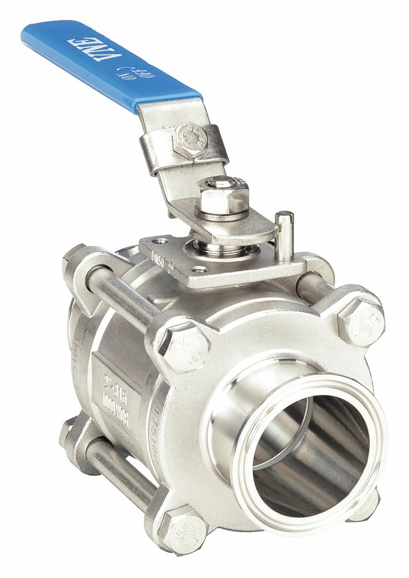 MANUAL TWO-WAY BALL VALVE: 2 IN, 316 STAINLESS STEEL, STRAIGHT, CLAMP X CLAMP