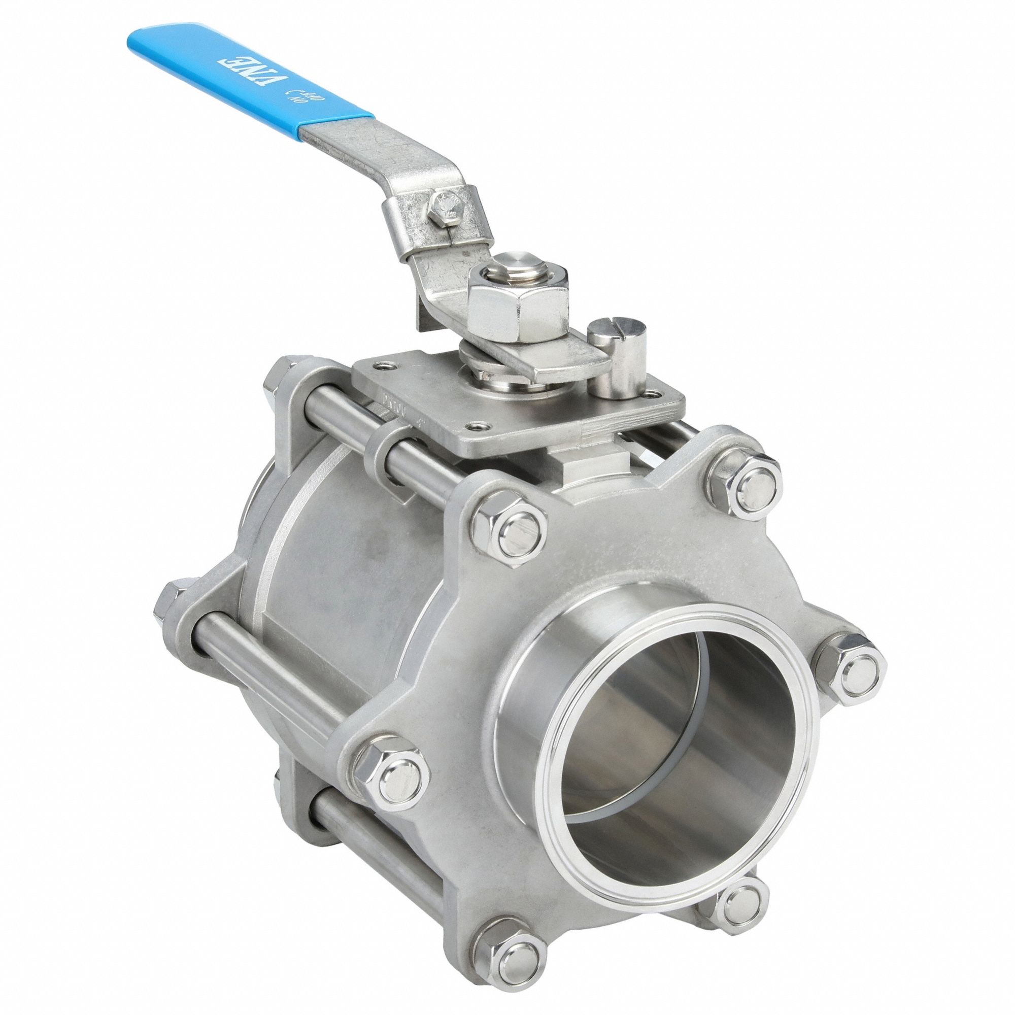 Manual Two-Way Ball Valve: 4 in, 316 Stainless Steel, Straight, Clamp x Clamp