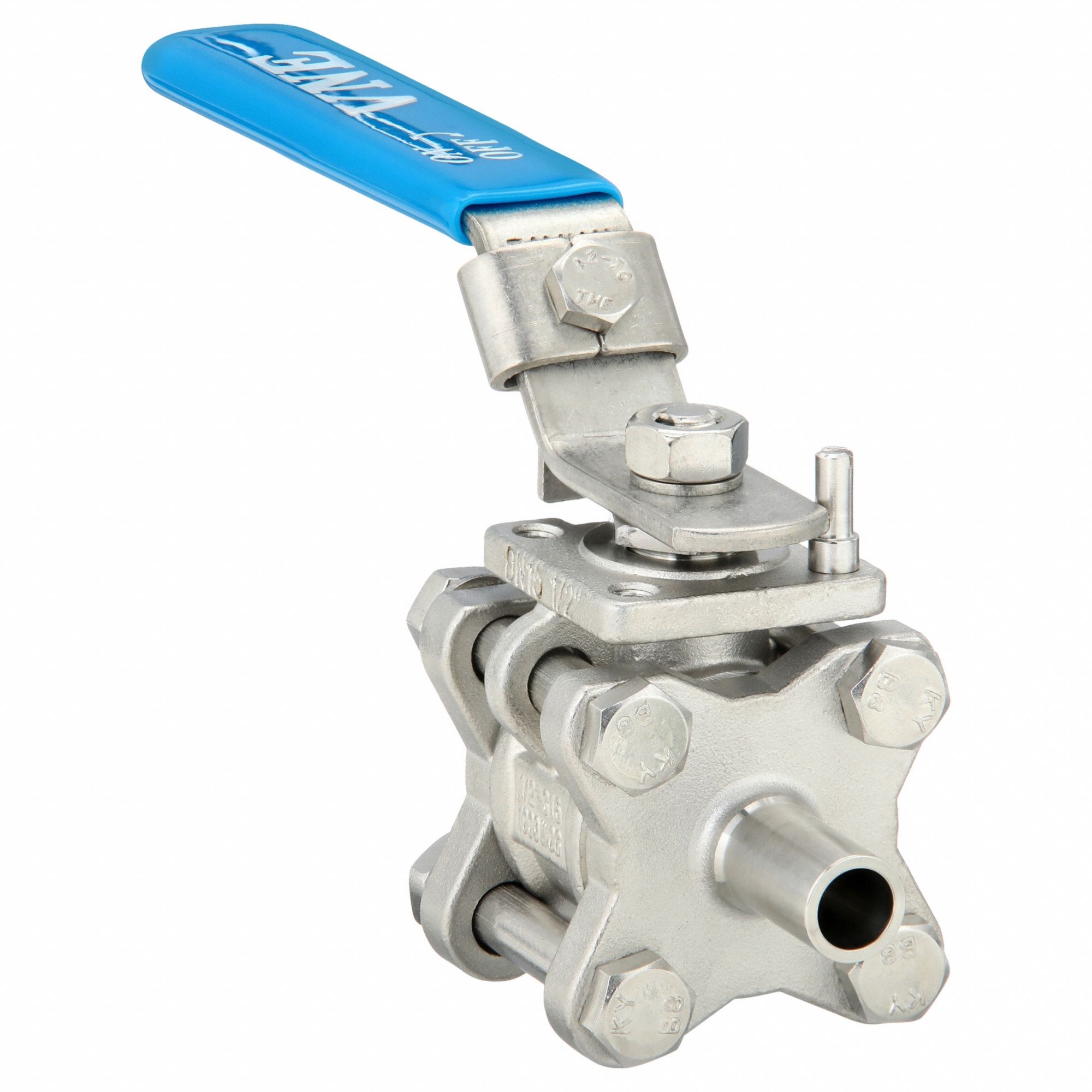 Manual Two-Way Ball Valve: 1/2 in, 316 Stainless Steel, Straight, Three-Piece
