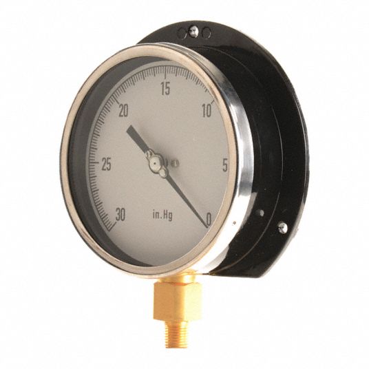 GRAINGER APPROVED Vacuum Gauge, 30 in Hg Vac to 0 Range, 1/4 in MNPT, ±