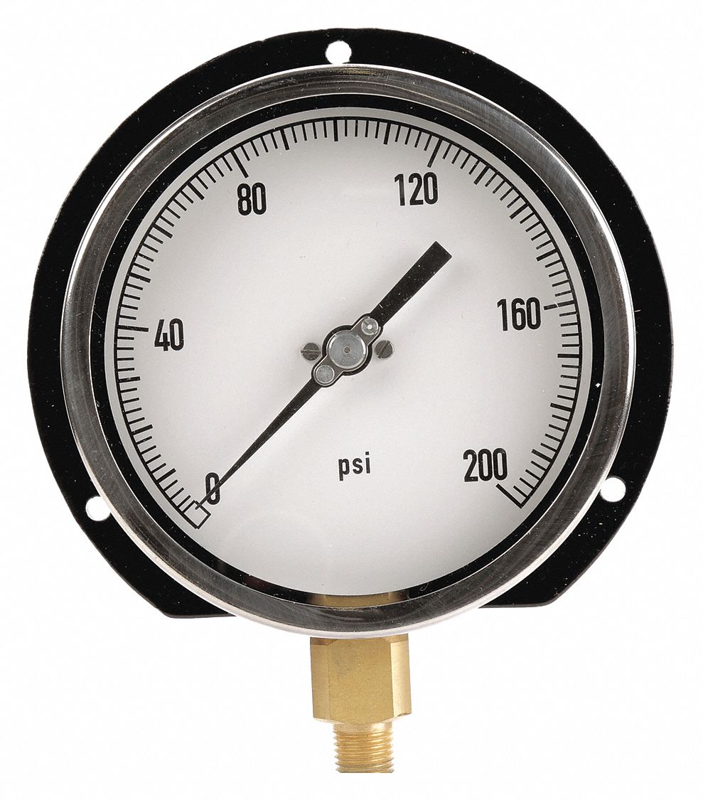 GRAINGER APPROVED Pressure Gauge, 0 to 200 psi Range, 1/4 in MNPT, +/0