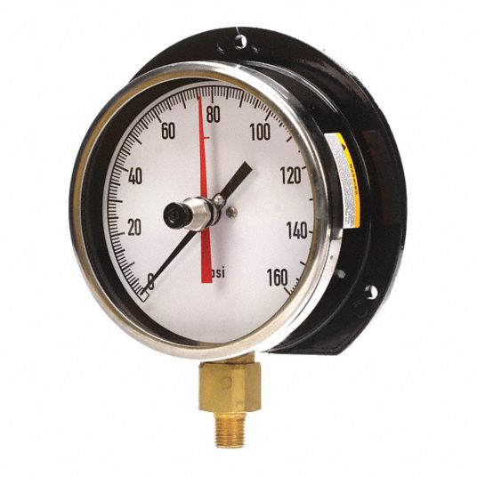 GRAINGER APPROVED Pressure Gauge, 0 to 160 psi Range, 1/4 in NPT, +/0.