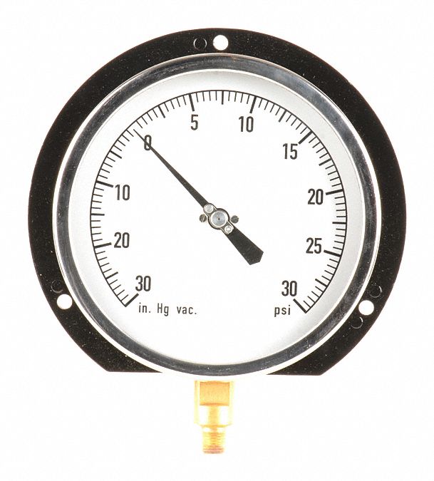 GRAINGER APPROVED Compound Gauge, 30 in Hg Vac to 30 Psi Range, 1/4 in