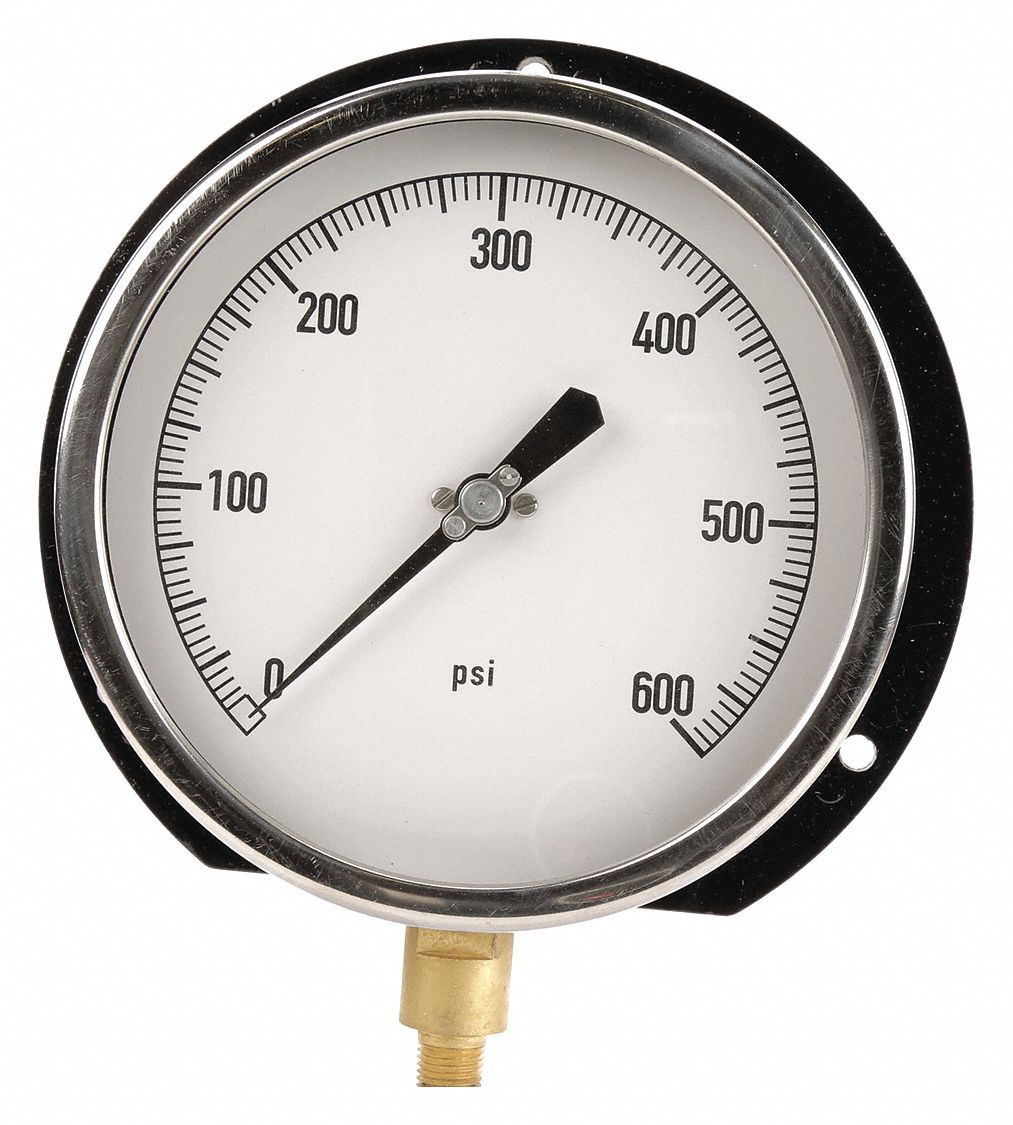 GRAINGER APPROVED PanelMount Pressure Gauge Back Flange, 0 to 600 psi