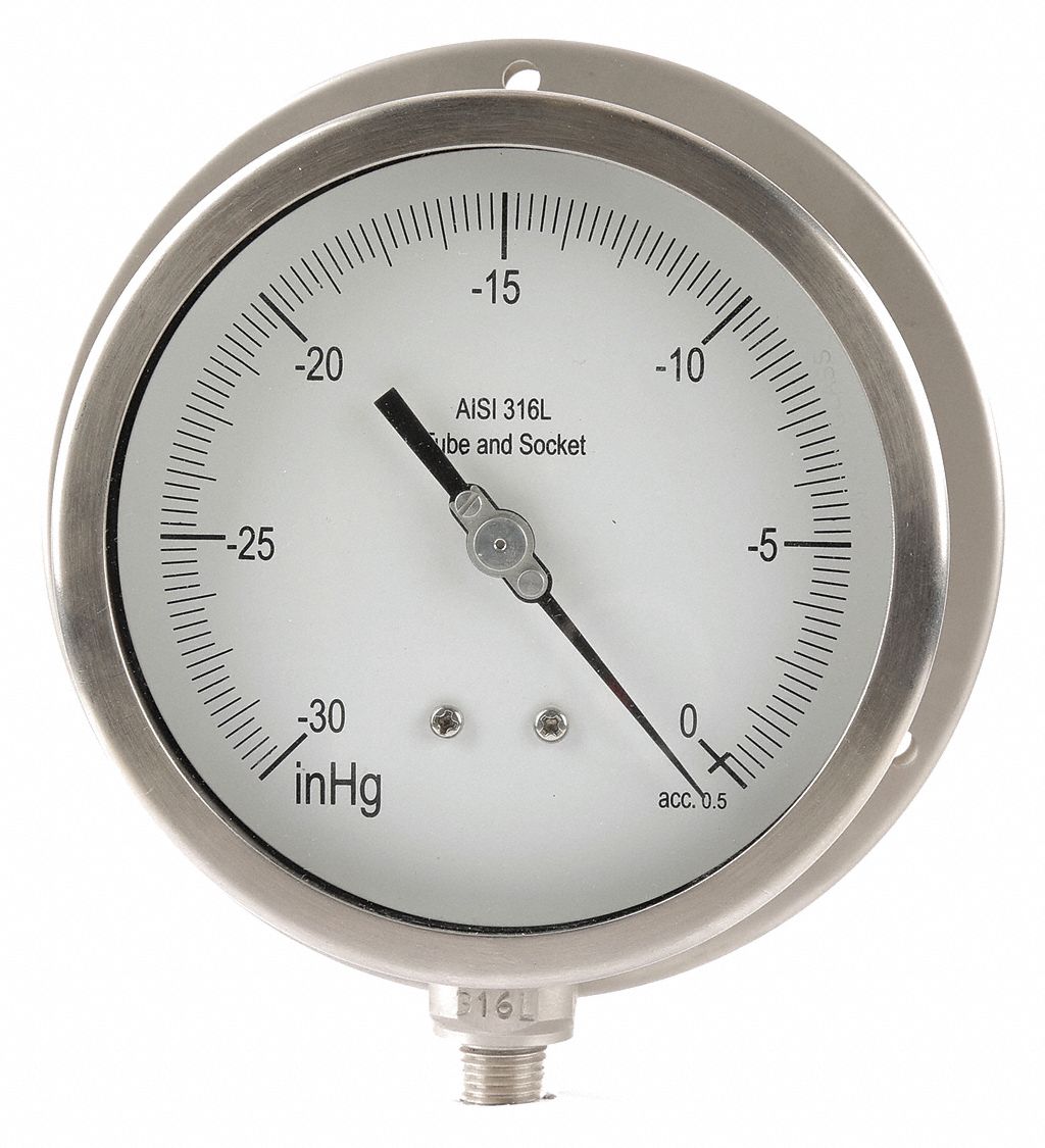 GRAINGER APPROVED Compound Gauge, 30 in Hg Vac to 150 Psi Range, 1/4 in