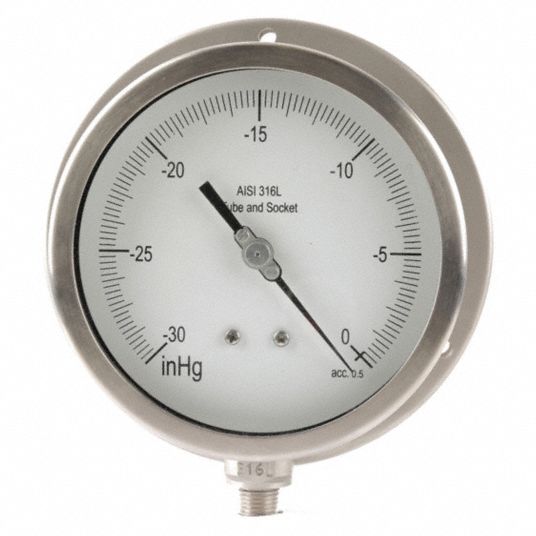 GRAINGER APPROVED Compound Gauge, 30 in Hg Vac to 150 Psi Range, 1/4 in