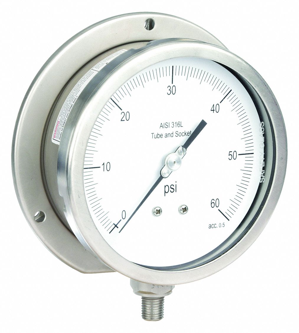 Back Flange, 0 to 60 psi, PanelMount Pressure Gauge 11A52711A527 Grainger