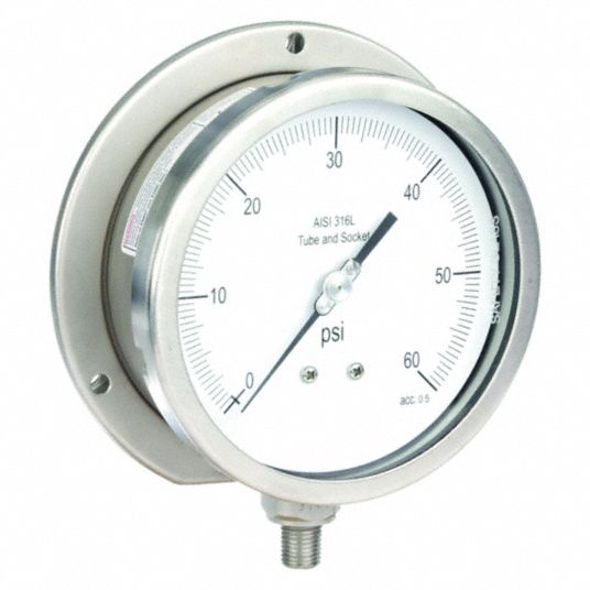 Back Flange 0 to 60 psi Panel Mount Pressure Gauge 11A527