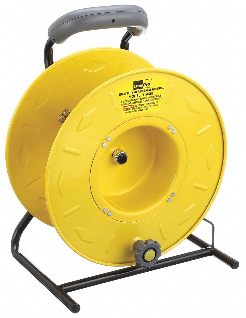 CORD STORAGE REEL, 100 FT OF 12/3 CORD/125 FT OF 14/3 CORD/200 FT OF 16/3 CORD, YELLOW