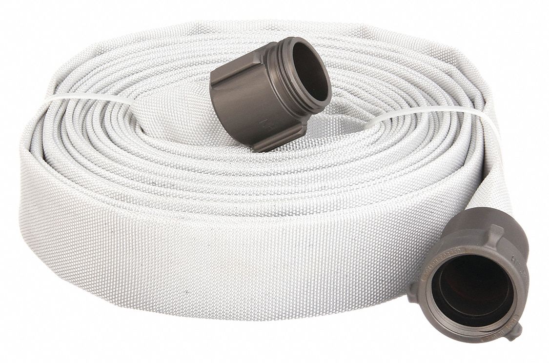 FIRE HOSE, SINGLE JACKET, 100 FT HOSE L, WHITE, 1&frac12; IN HOSE INSIDE DIA, POLYESTER