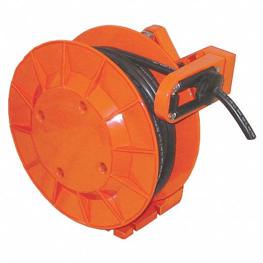 Retractable Cord Reel, 600V AC, Flying Lead, 50 ft, Orange Reel Color, 15.0  - Grainger