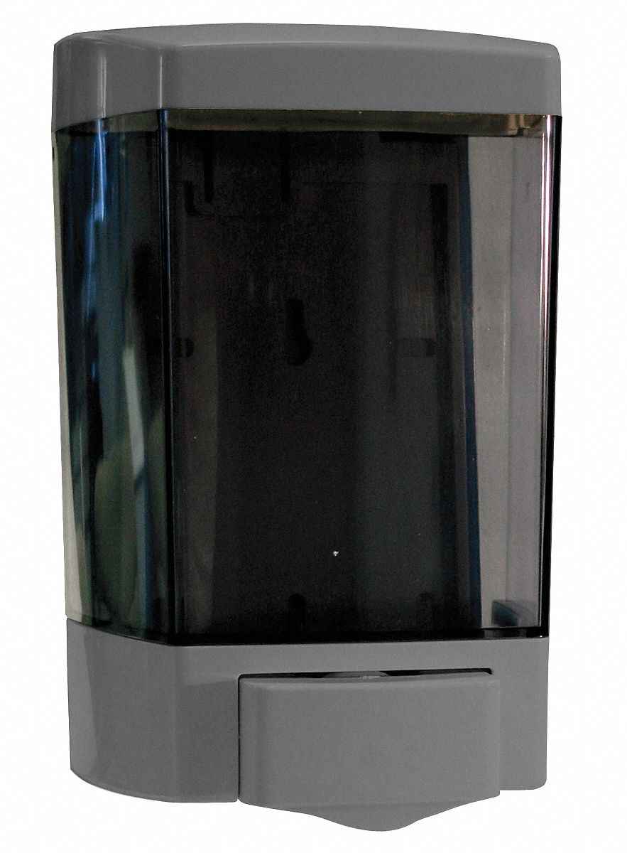 SOAP DISPENSER, MANUAL, 46 OZ REFILL SIZE, LIQUID, GREY, SMOOTH, CLEARVU