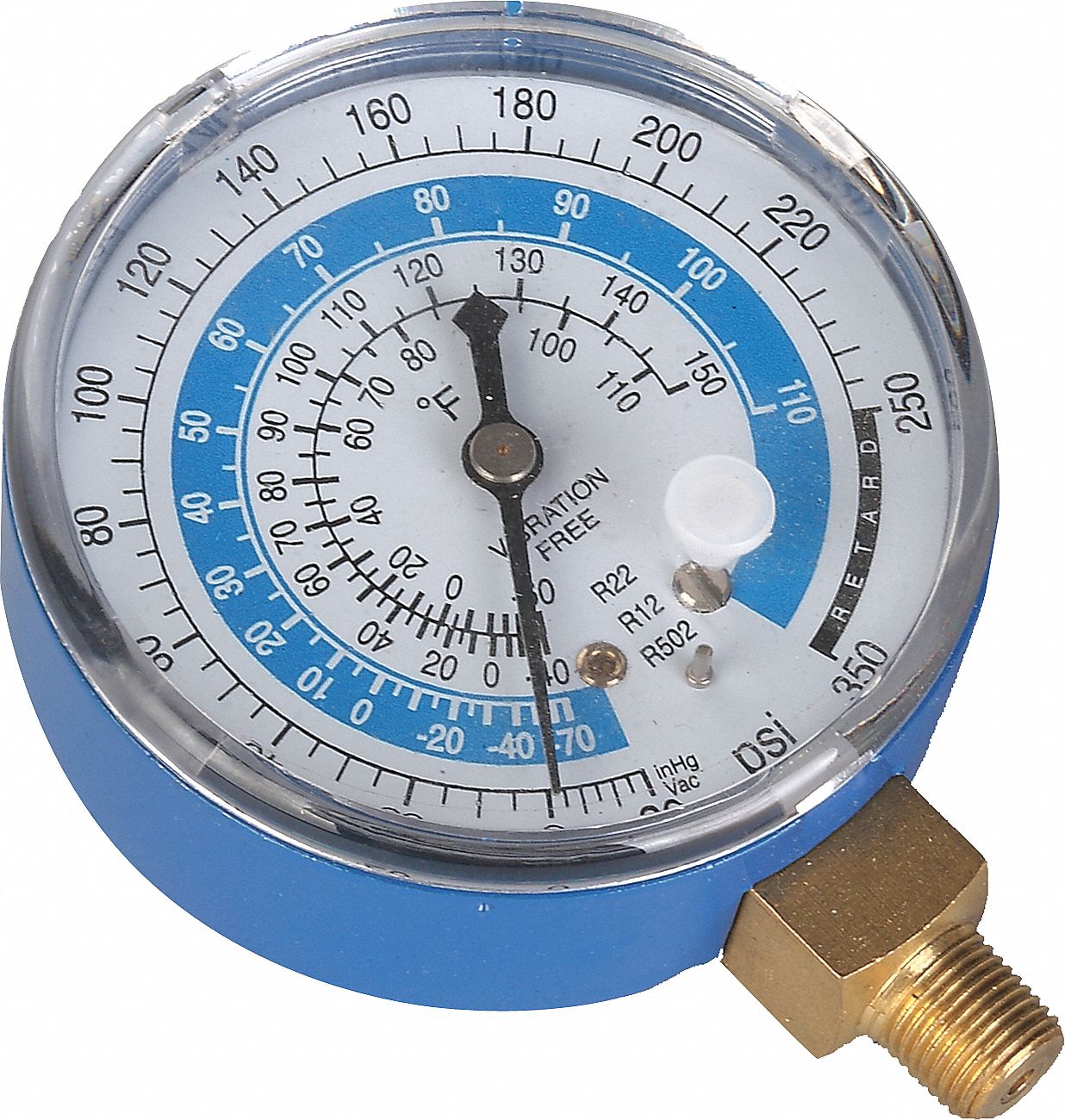 LOW SIDE GAUGE, LOW SIDE GAUGE, 0 TO 350 PSI, NON-LIQUID FILLED, 2¾ IN DIAMETER, BLUE