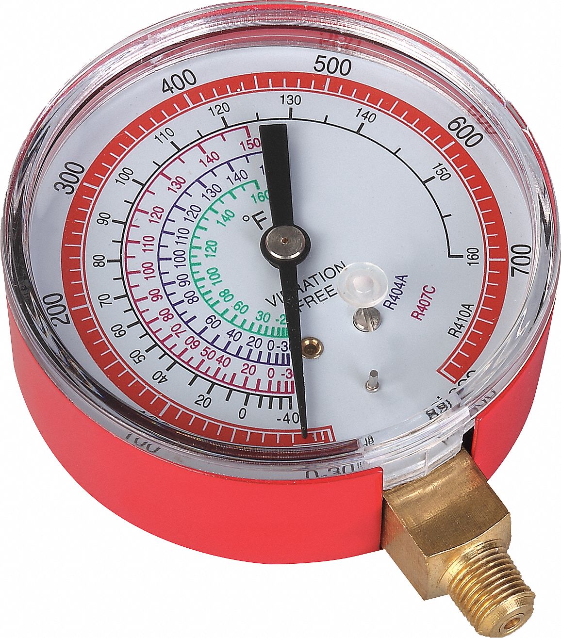 HIGH SIDE GAUGE, HIGH SIDE GAUGE, 0 TO 800 PSI, NON-LIQUID FILLED, 3⅛ IN DIAMETER, RED