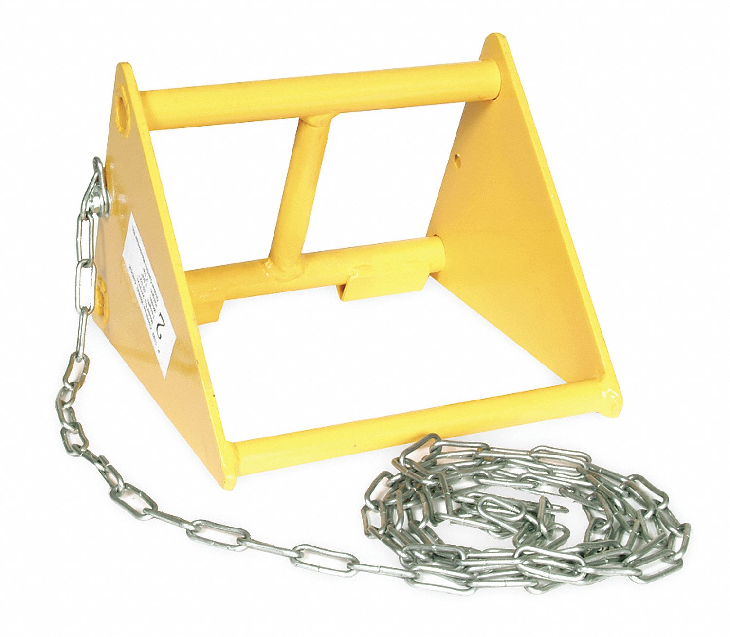 WHEEL CHOCK, STEEL, 9¾ IN OVERALL L, 10½ IN OVERALL W, 7¾ IN OVERALL H, 1 CHOCK, YELLOW