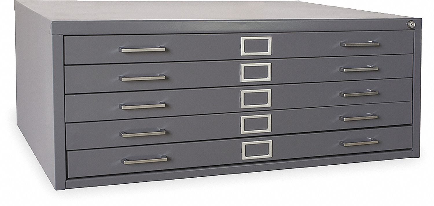 CABINET FLAT FILE 5 DRAWER GRAY