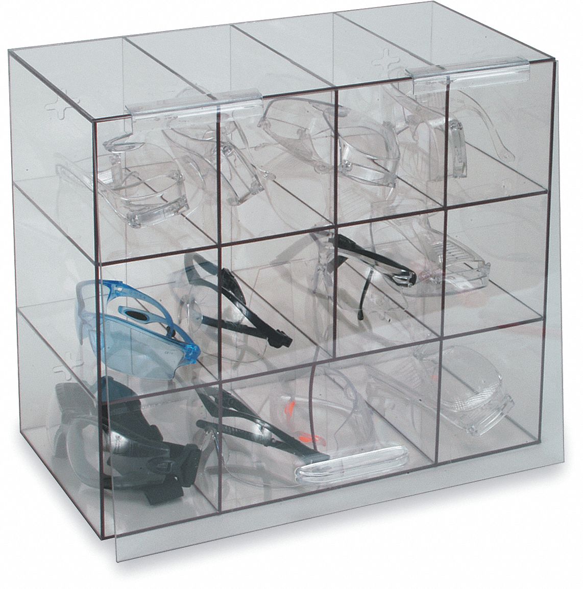 PROTECTIVE EYEWEAR DISPENSER, WITH DOOR, VERTICAL, PETG, 14X12X7¾ IN, 12 PAIRS