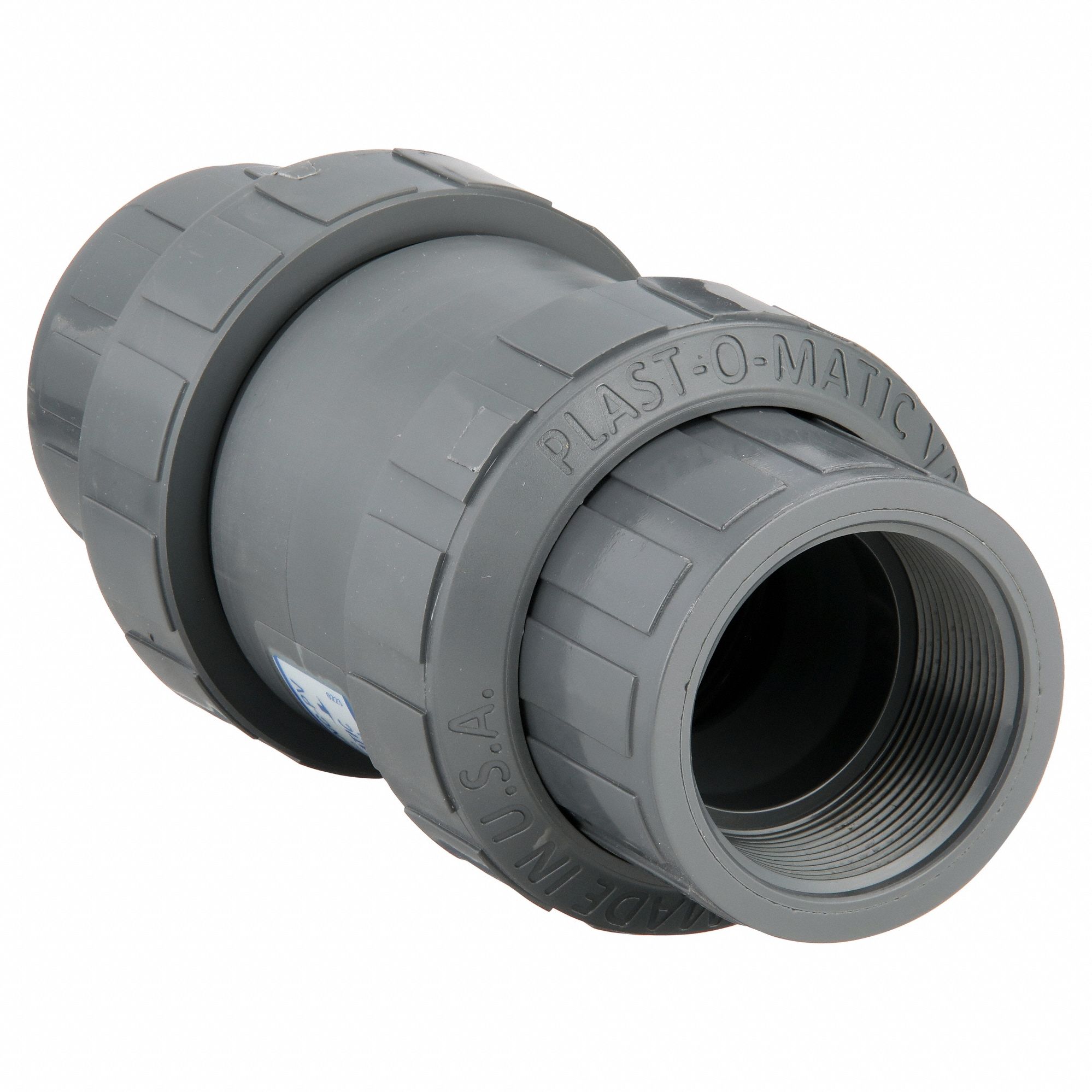 Check Valve: Poppet, Inline Valve Body, 2 in Pipe Size, PVC, For Corrosives Media, NPT