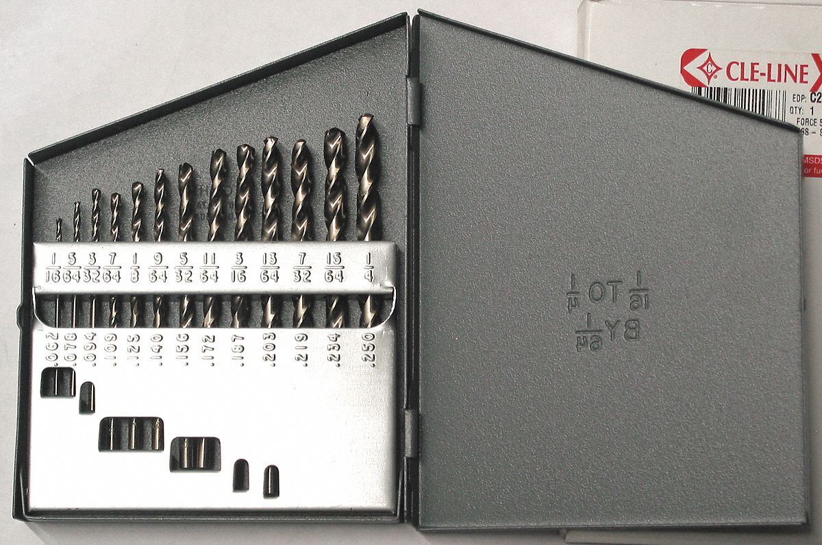 JOBBER LENGTH DRILL BIT SET, 1/16 IN SMALLEST DRILL BIT, ¼ IN LARGEST DRILL BIT SIZE