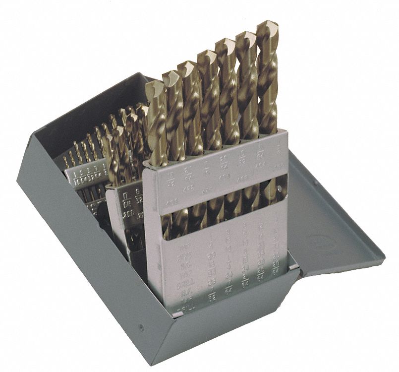 JOBBER LENGTH DRILL BIT SET, 1/16 IN SMALLEST BIT, ½ IN LARGEST BIT, COBALT