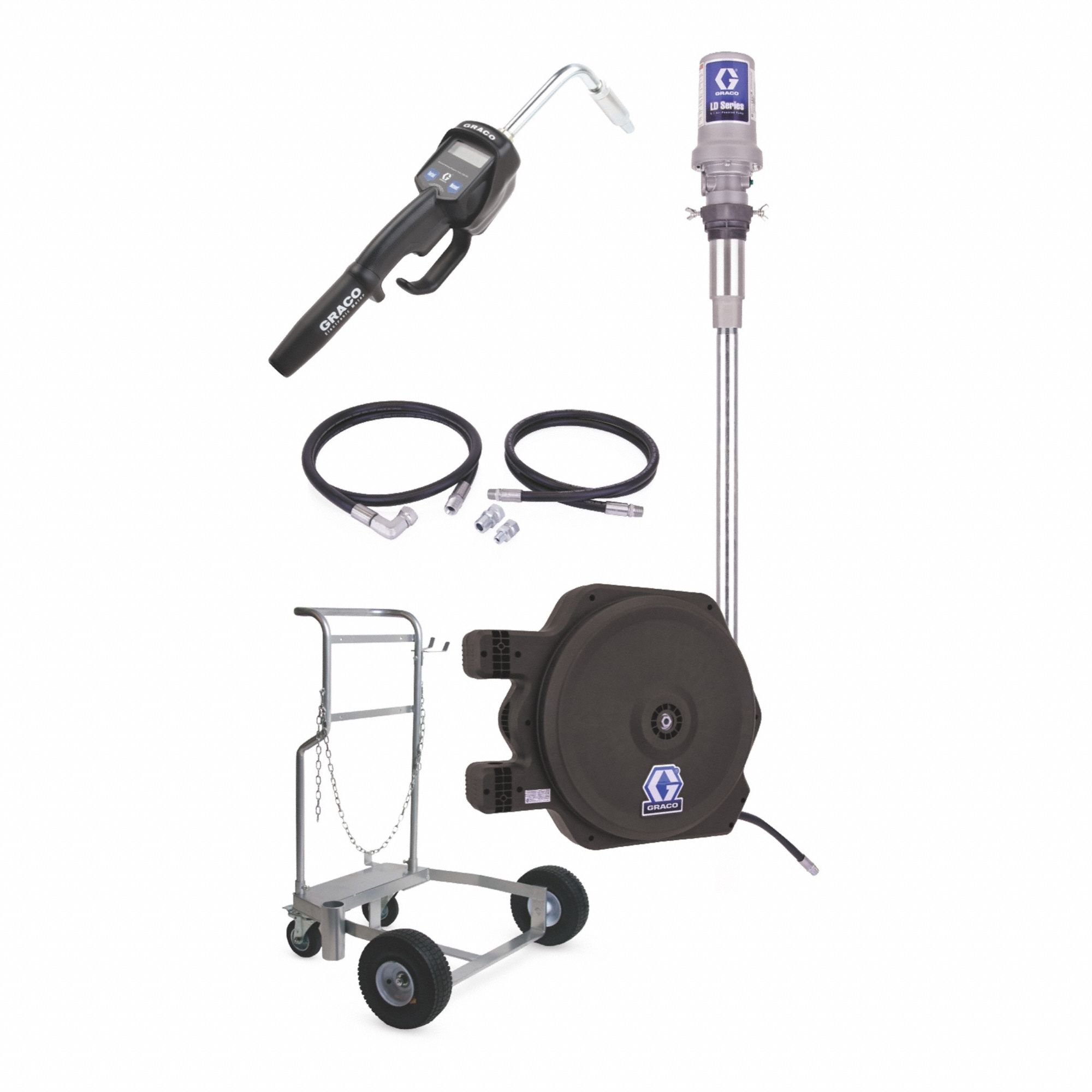 POMPE À HUILE PNEUM,MOB 5:1,P/ BARIL DE 55 GAL,A/ CHARIOT/ENROULEUR TUY/TROUSSE TUY/COMPTEUR