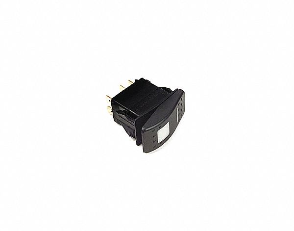 ROCKER SWITCH, MOMENTARY ON/OFF, 20A AT 12VDC, AMBER LED, BLACK/WHITE, .830 X 1.45 IN MOUNT, PLASTIC