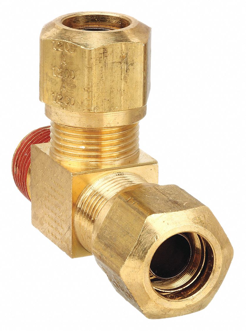 Compression Tee Fitting: 3/8 in OD x 1/4 in Pipe x 3/8 in OD Fitting Size, Brass