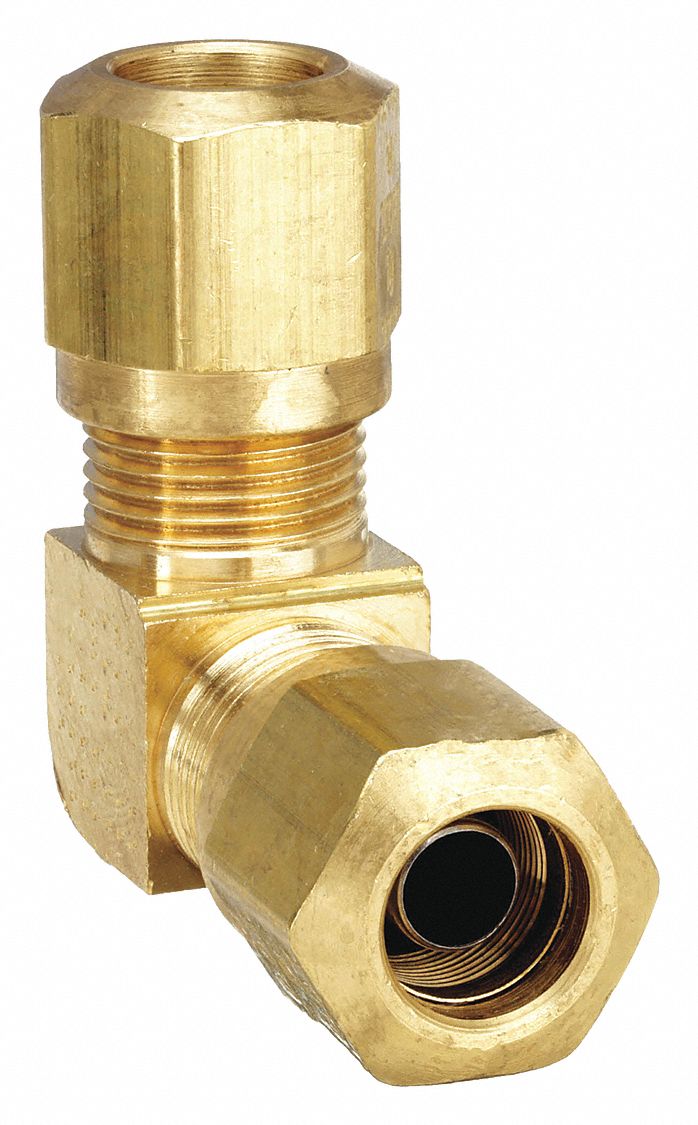 Compression Fitting Elbow: 1/4 in OD x 1/4 in OD Fitting Size, Compression x Compression