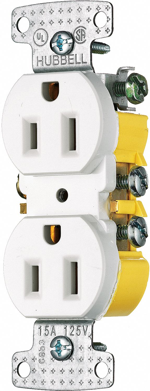STRAIGHT BLADE RECEPTACLE, 125 V AC, WHITE HOUSING, 2 POLES, 140 ° F, 1 PHASE, 12 AWG