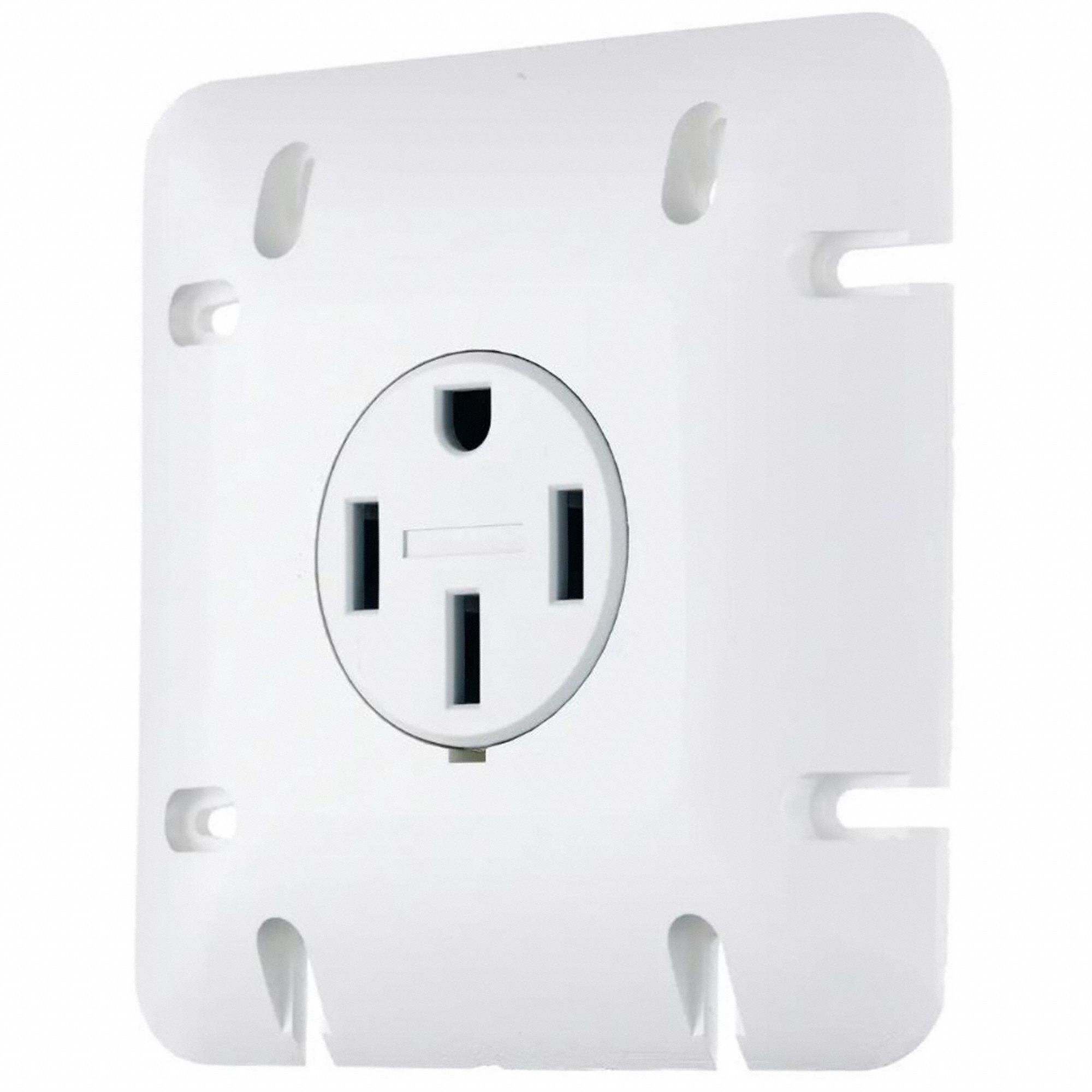 ELECTRIC RECEPTACLE, STRAIGHT BLADE, FLUSH MOUNT, COVER, WHT, NEMA 14-50, 125/250V, 60 HZ AC