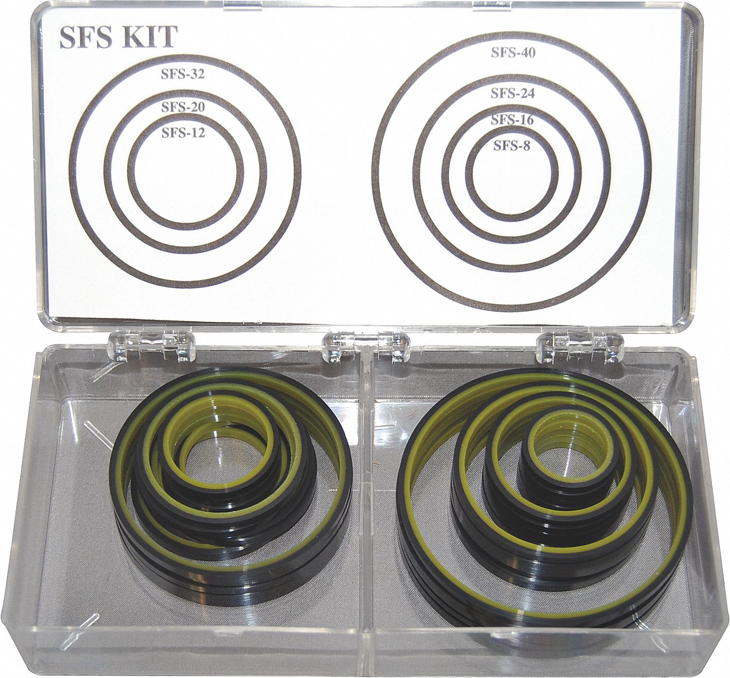 SFS KIT, SPLIT FLANGE SEALS, 7 DIFFERENT SIZES, URETHANE RUBBER, 35 PIECES