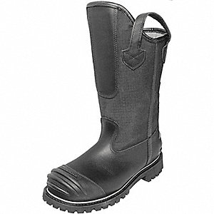 MEN'S BOOTS, SZ 10½, LEATHER/OMAHA, BLK/SILVER, 14 IN H, NON-CSA, FLAME-RESIST, D WIDTH