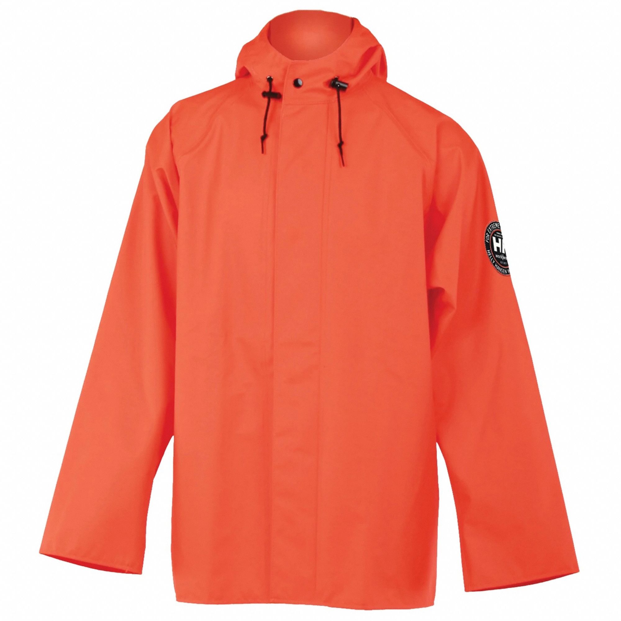 ABBOTSFORD ORANGE WATERPROOF JACKET, L, SNAPS, PU COATED NYLON, HOODED, MICROWELD SEAMS