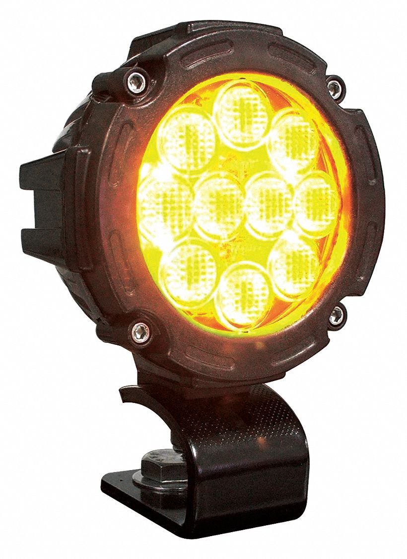 LED WORK LIGHT W AMBER WARNING, WIDE FLOOD, 9 TO 36 V, ALUMINUM/POLYCARBONATE