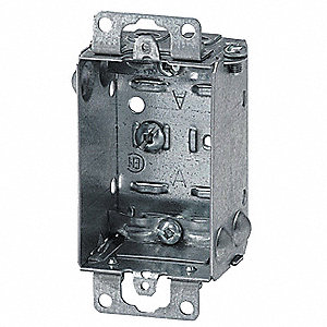 OUTLET BOX, GANGABLE, WITH CLAMP, SILVER, 2 X 3 X 1 1/2 IN/8 CU IN VOLUME, STEEL