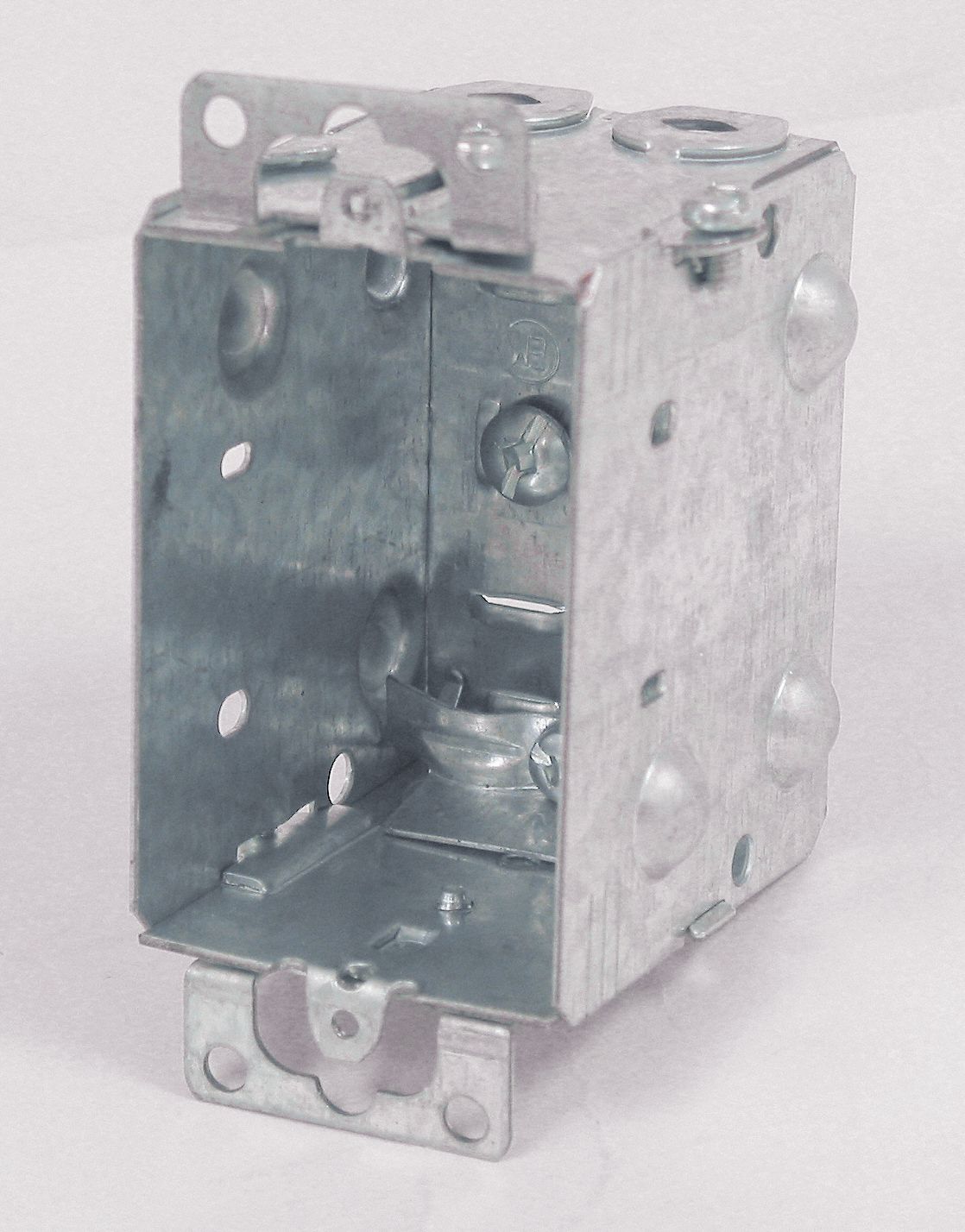 DEVICE BOX, GANGABLE WITH CLAMPS 4 KOS, CSA 5043 FLUSH EARS, 2 X 3 X 2 1/2 IN, 12.5 CU IN, STEEL