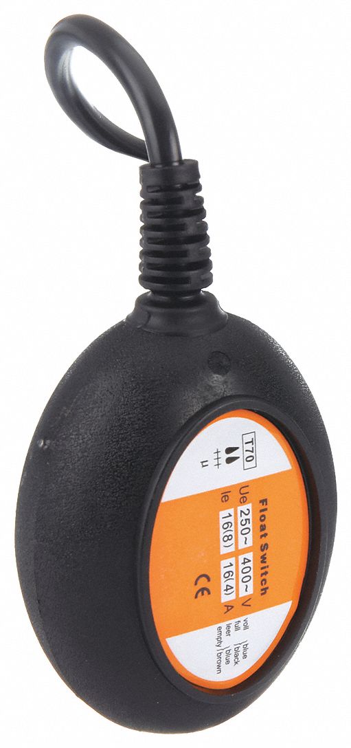 FLOAT SWITCH, WIDE-ANGLE, NORMALLY OPEN OR NORMALLY CLOSED (PUMP DOWN OR UP), 250V AC, 16 A