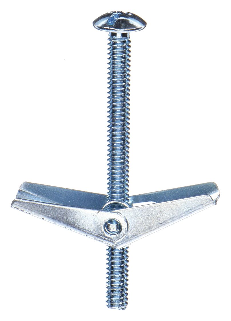 TOGGLE BOLT ANCHOR, 11/16 IN DIA, 3 IN OVERALL L, ¼