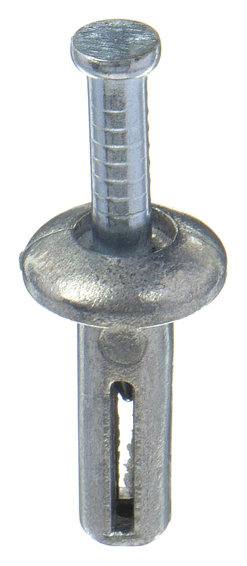 Hammer Drive Pin Anchor Set: 1/4 in Dia, 3/4 in Overall Lg, Mushroom, 100 PK