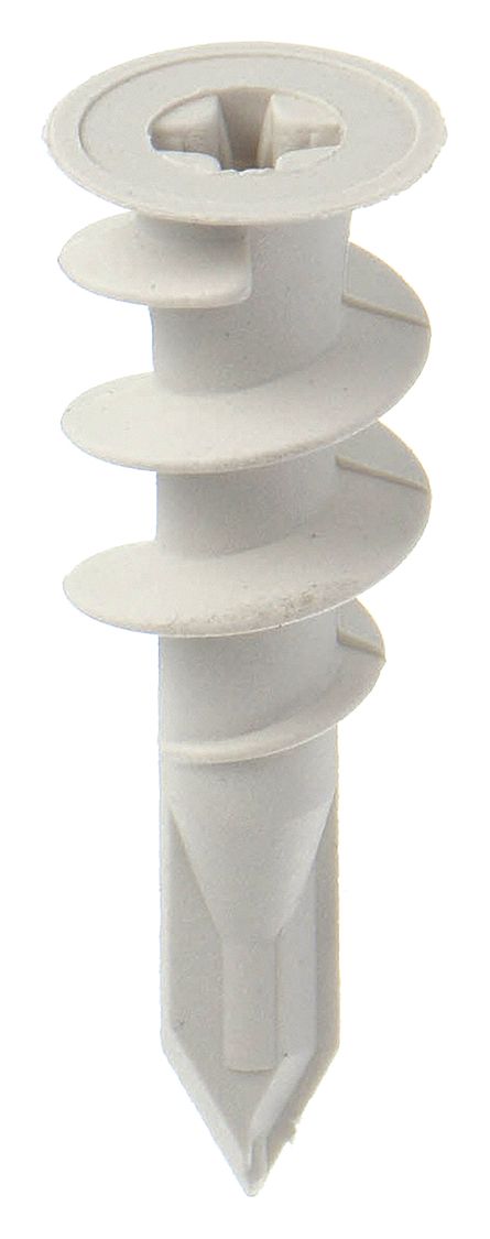 Wall Anchor: 1 5/8 in Overall Lg, Plastic, Plain, Plastic, Plain, 100 PK